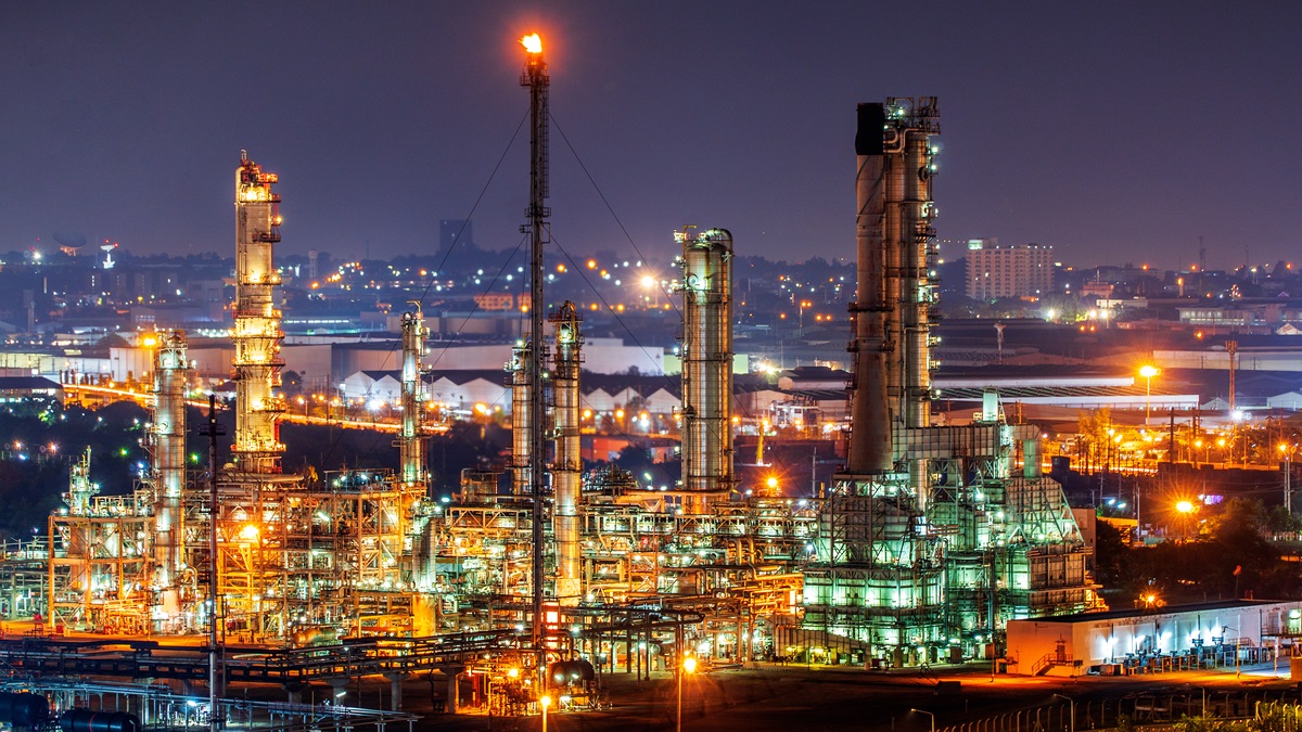 Oil refinery and industrial city After sunset